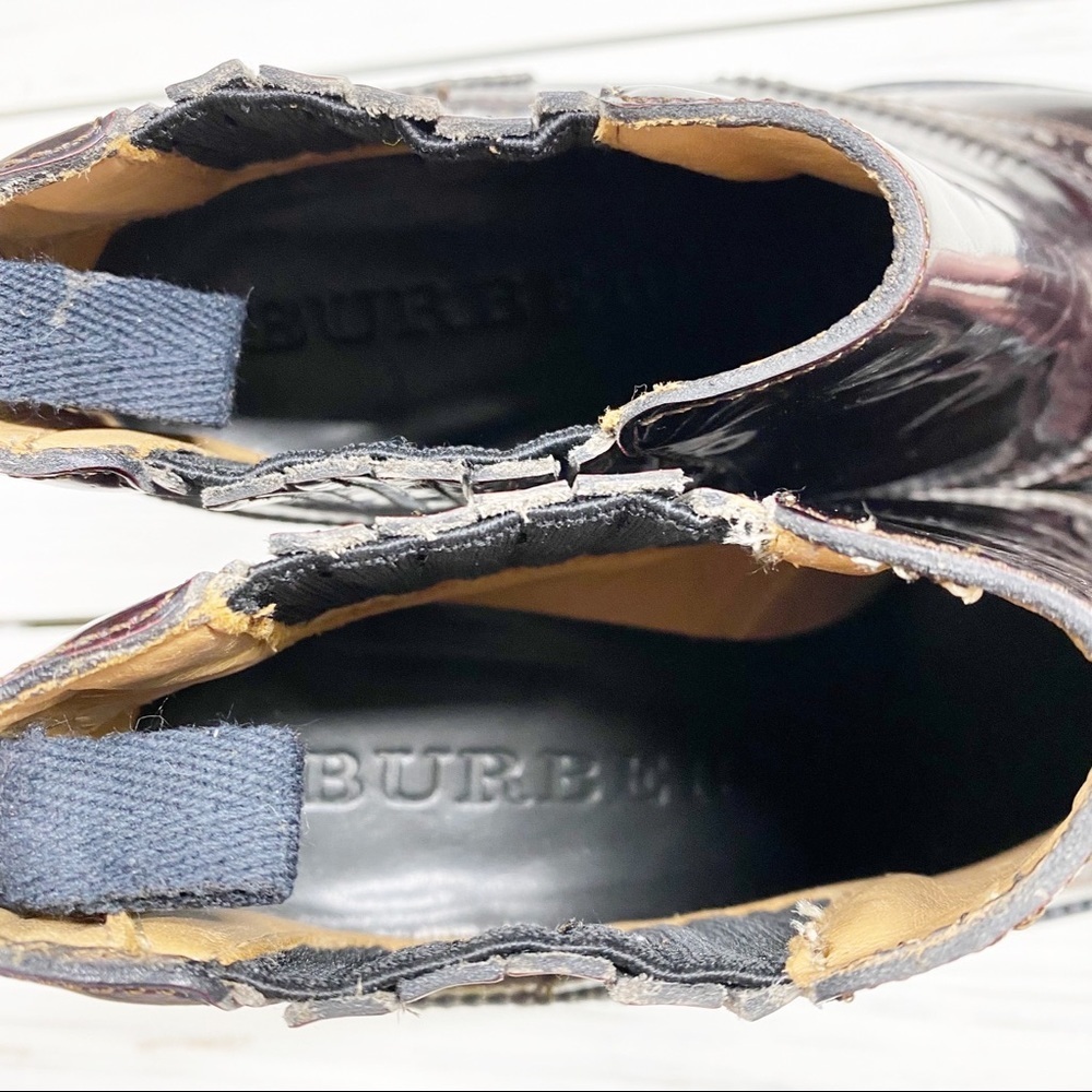 BURBERRY Brogue Chelsea Detailed Wedge Polished Leather Ankle Boots 38 - Picture 13 of 16